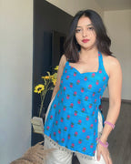 BLUE LOTUS | short kurti with halter neck