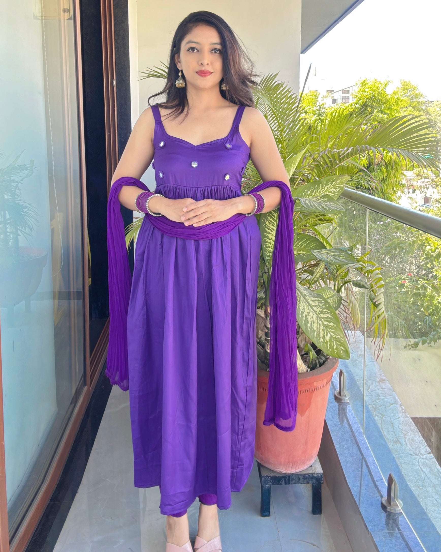 PURPLE CHANDANI ANARKALI DRESS
