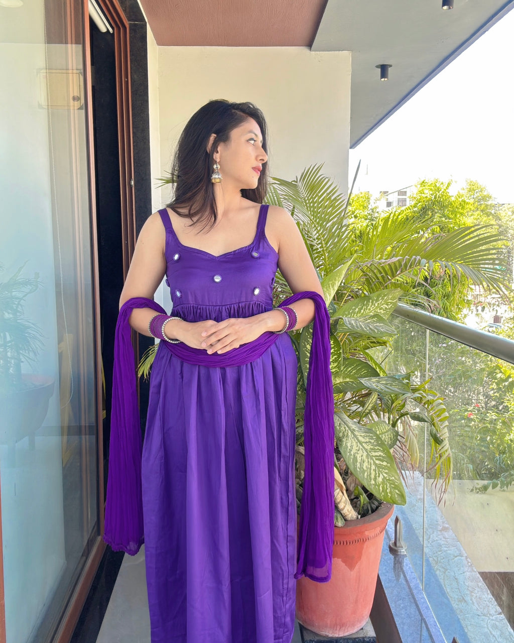 PURPLE CHANDANI ANARKALI DRESS
