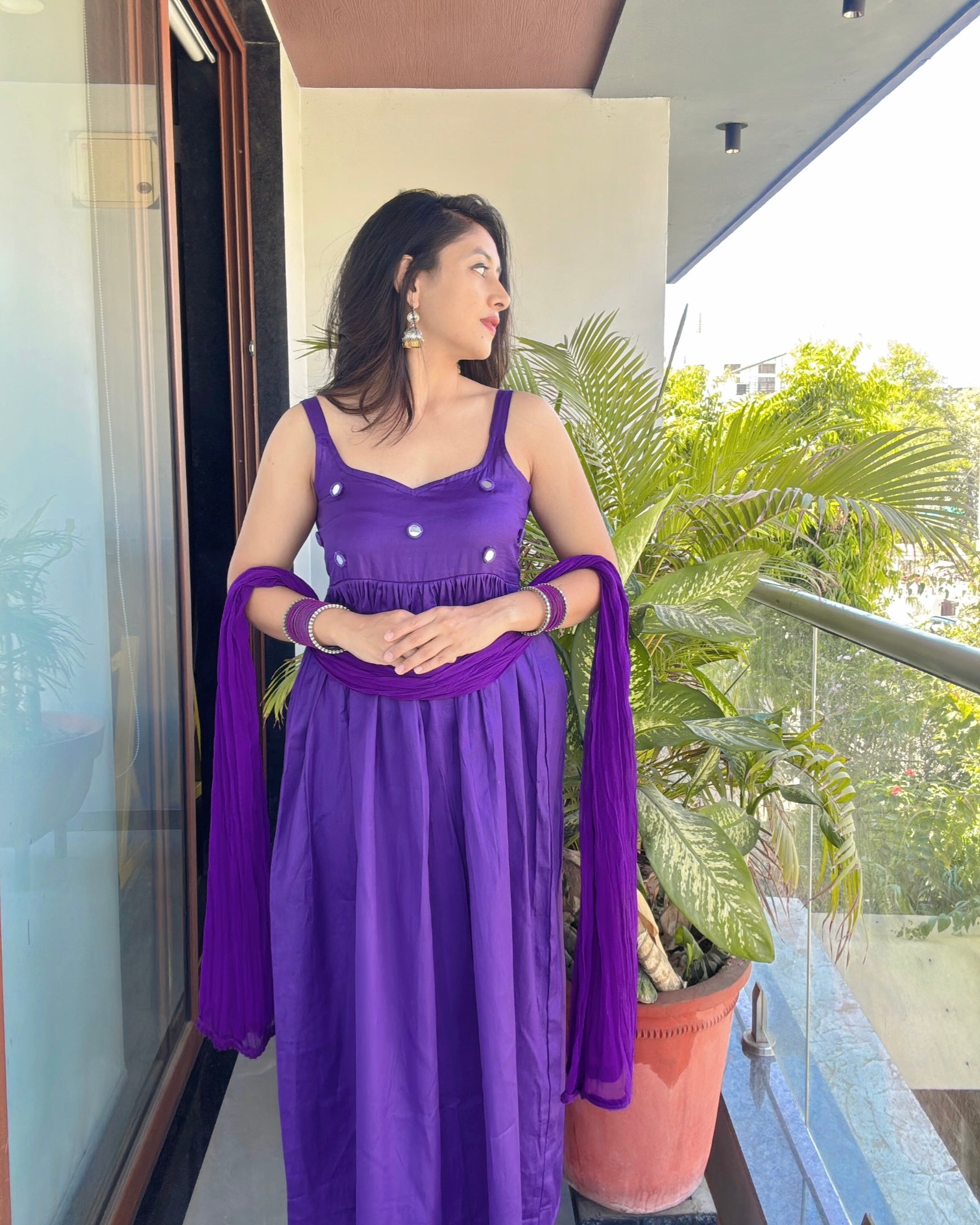 PURPLE CHANDANI ANARKALI DRESS