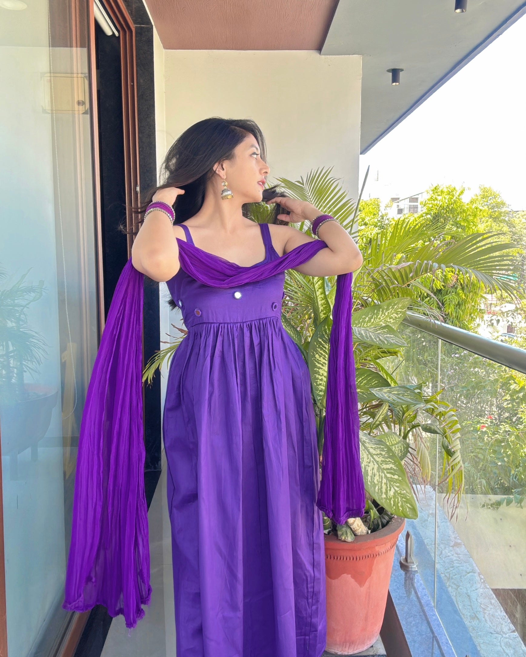 PURPLE CHANDANI ANARKALI DRESS