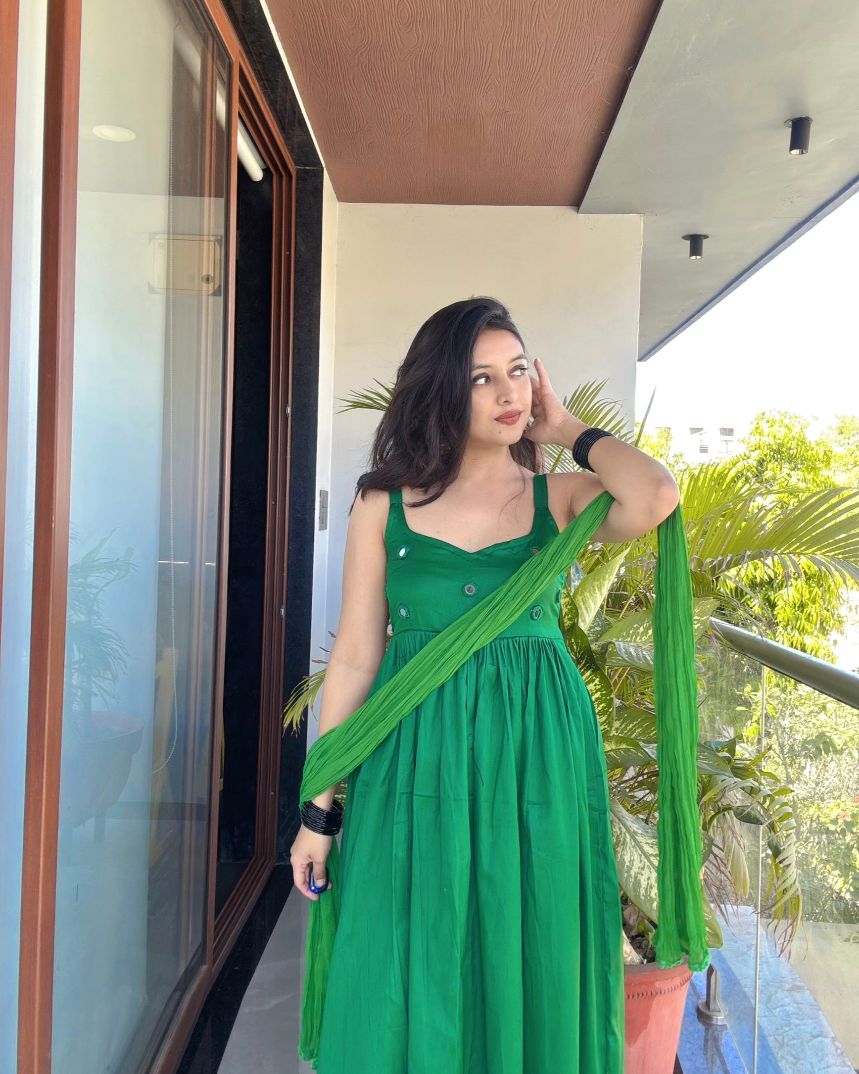 GREEN CHANDANI ANARKALI DRESS