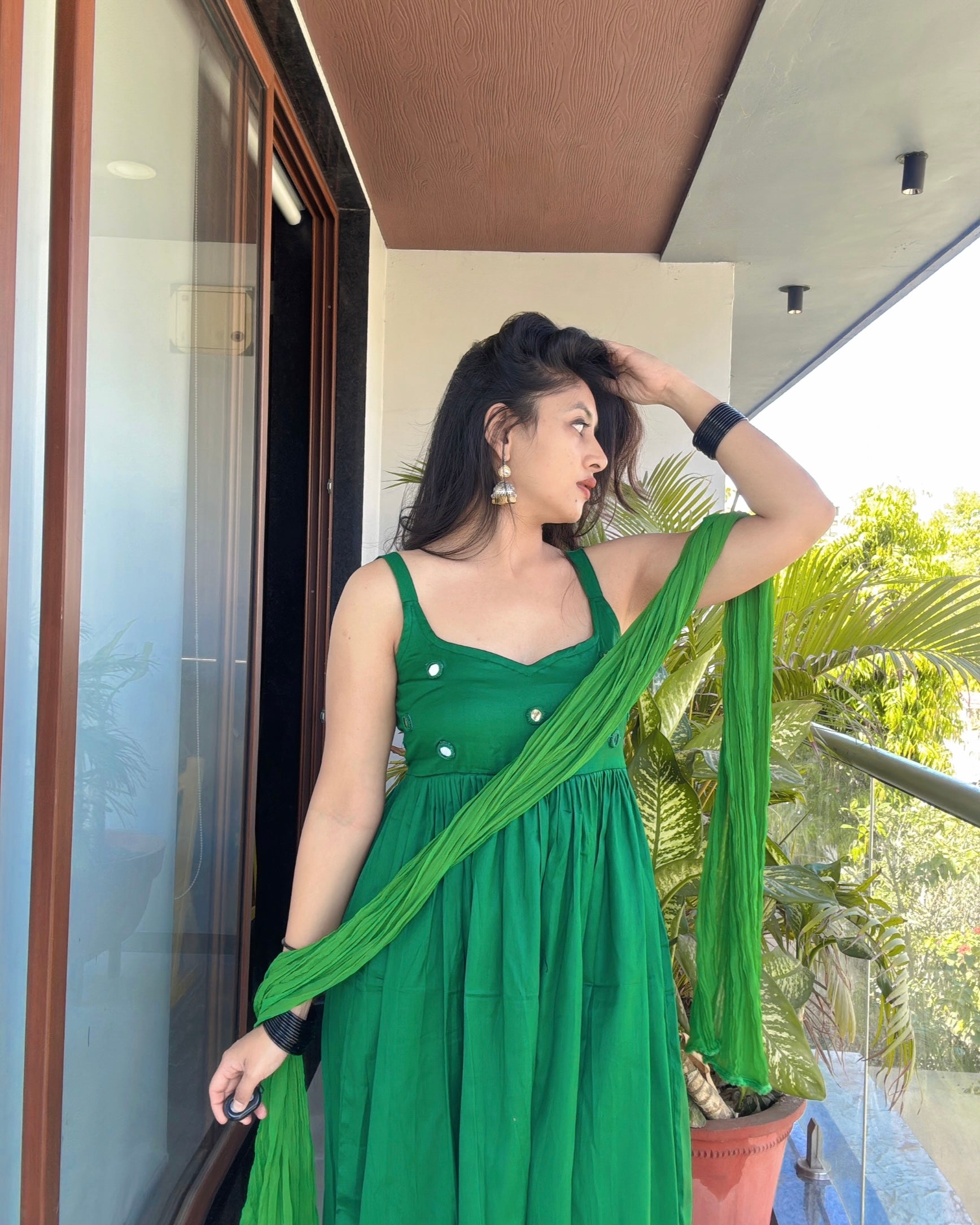 GREEN CHANDANI ANARKALI DRESS