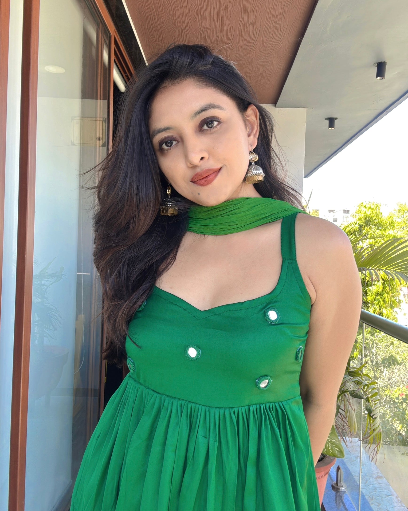 GREEN CHANDANI ANARKALI DRESS