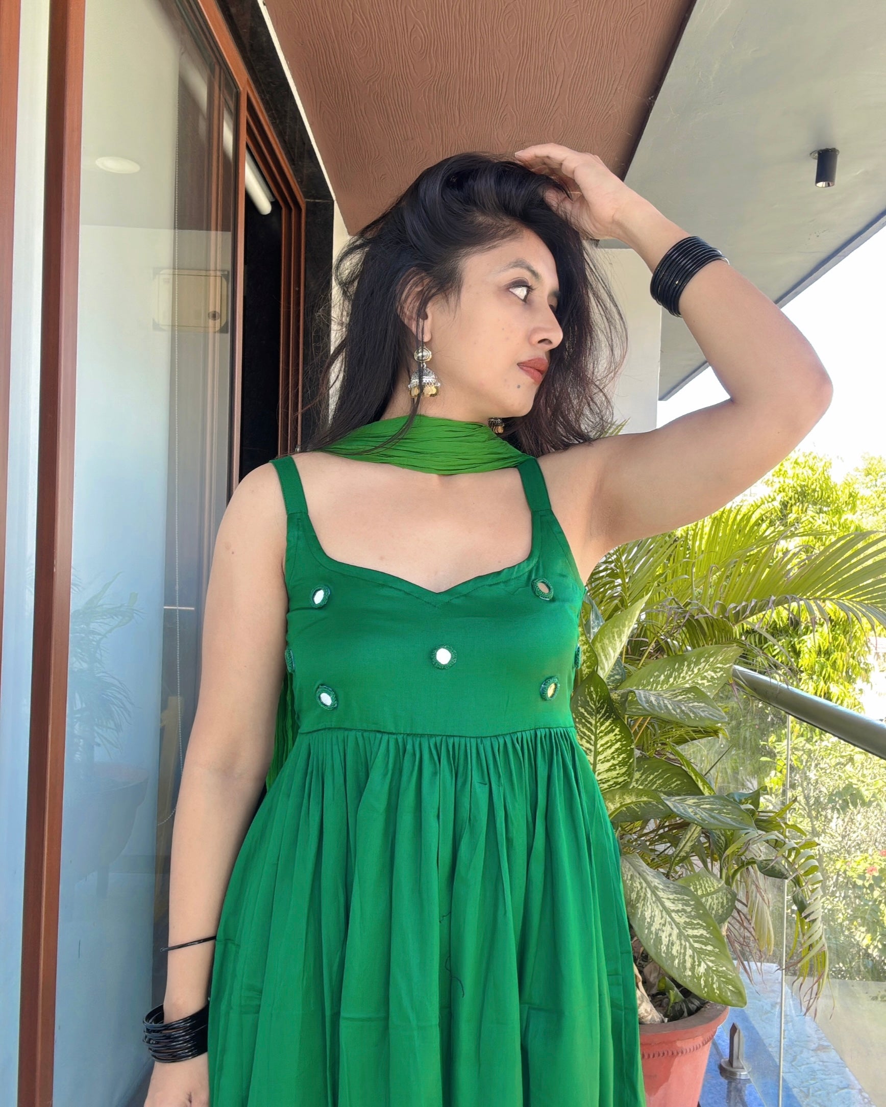 GREEN CHANDANI ANARKALI DRESS