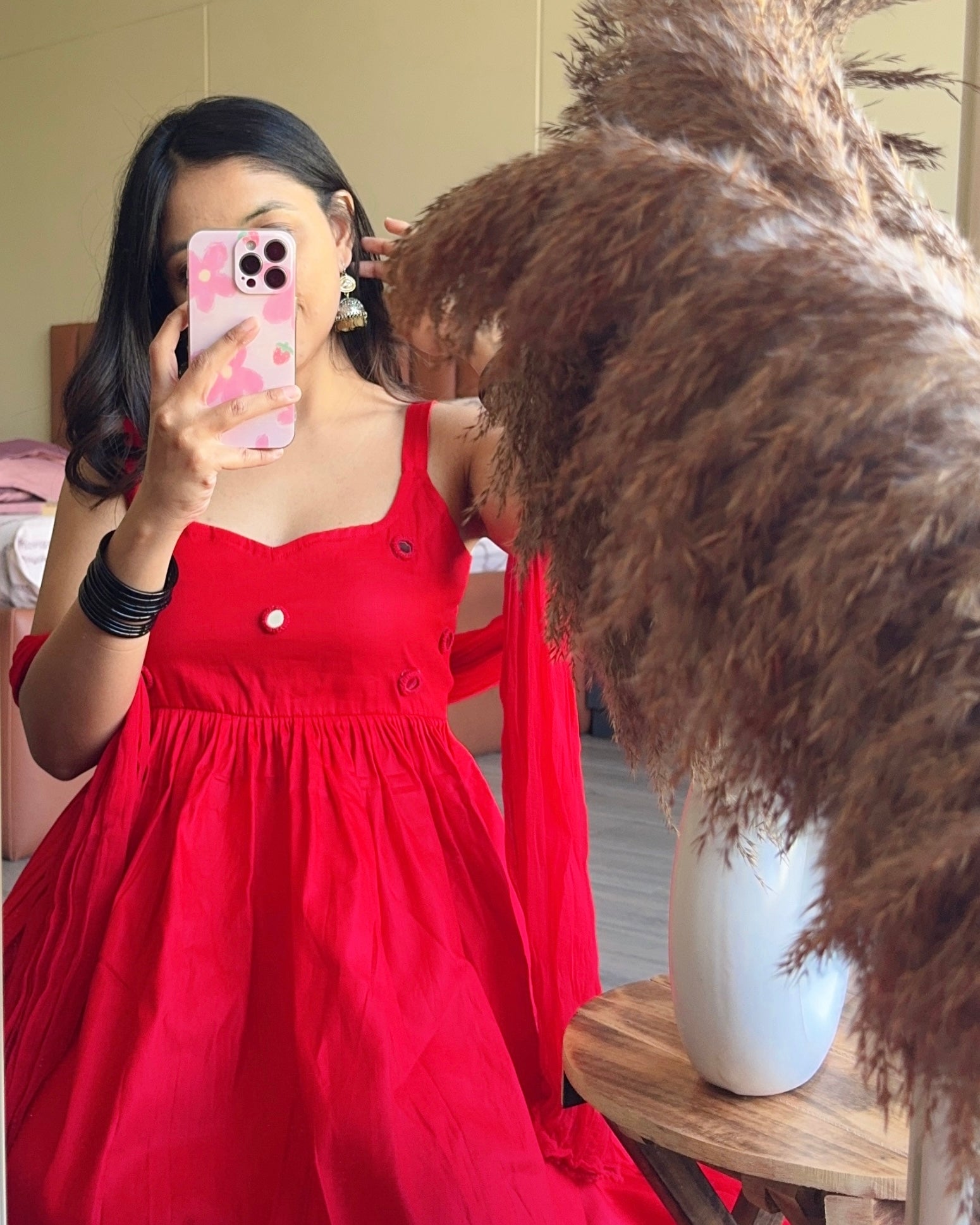 RED CHANDANI ANARKALI DRESS