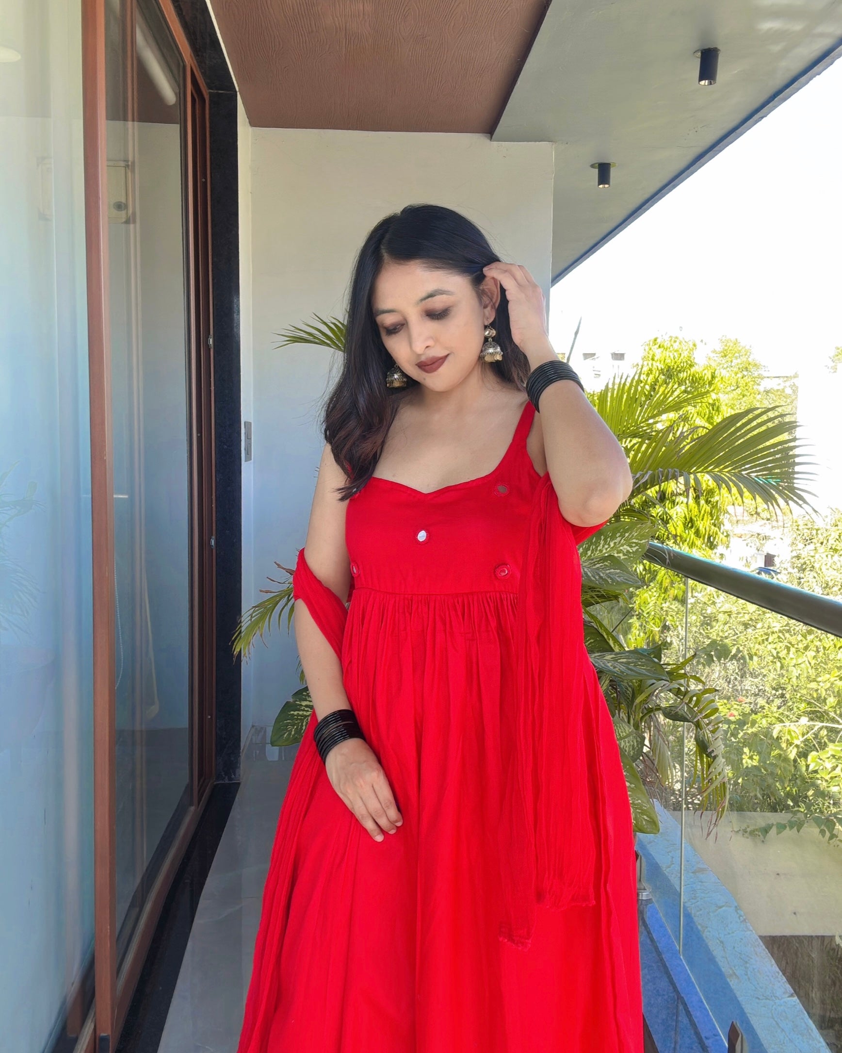 RED CHANDANI ANARKALI DRESS