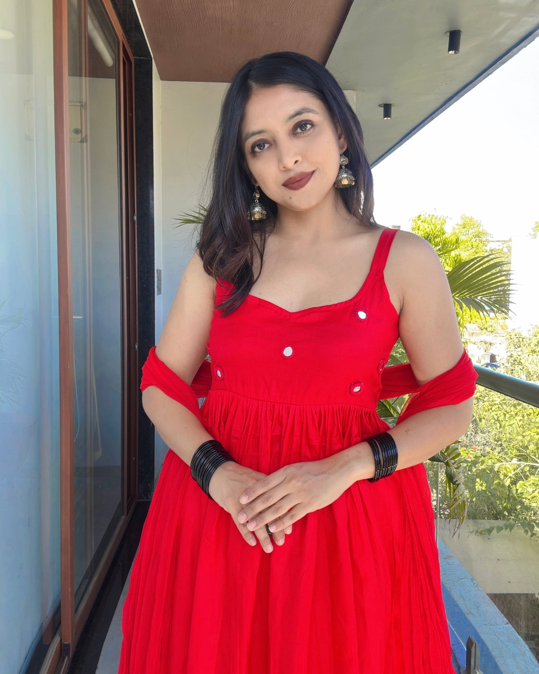 RED CHANDANI ANARKALI DRESS