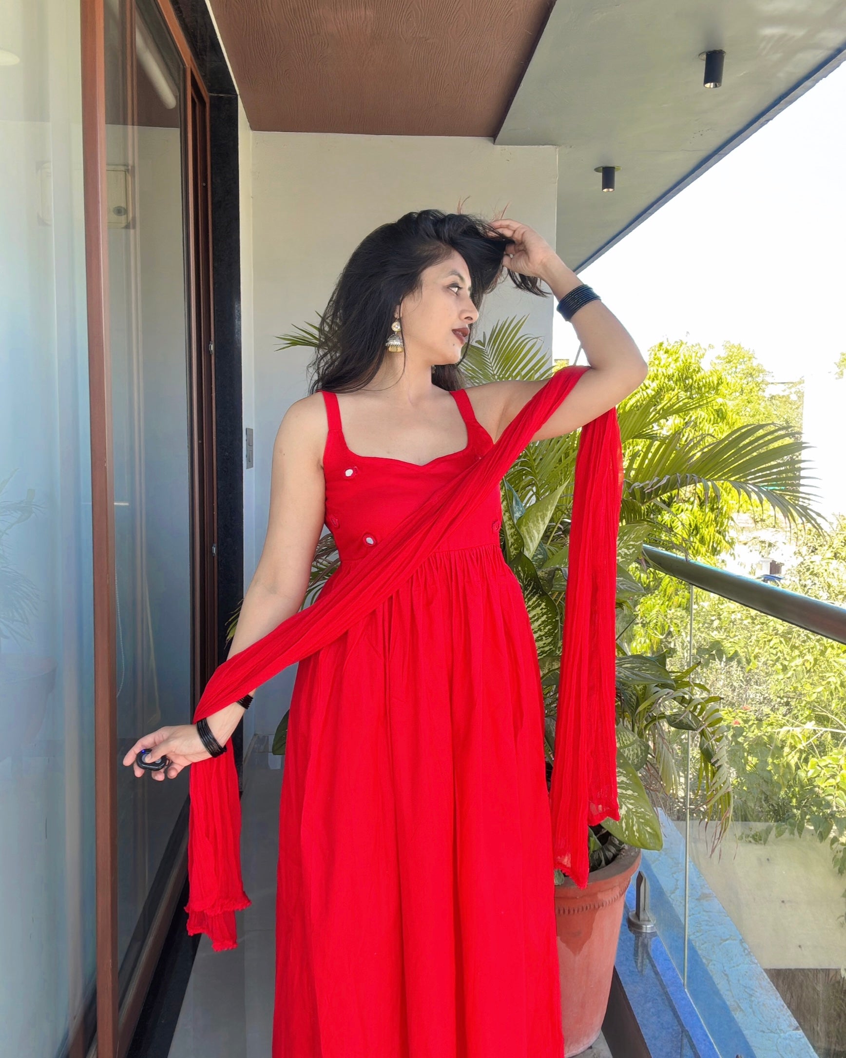 RED CHANDANI ANARKALI DRESS