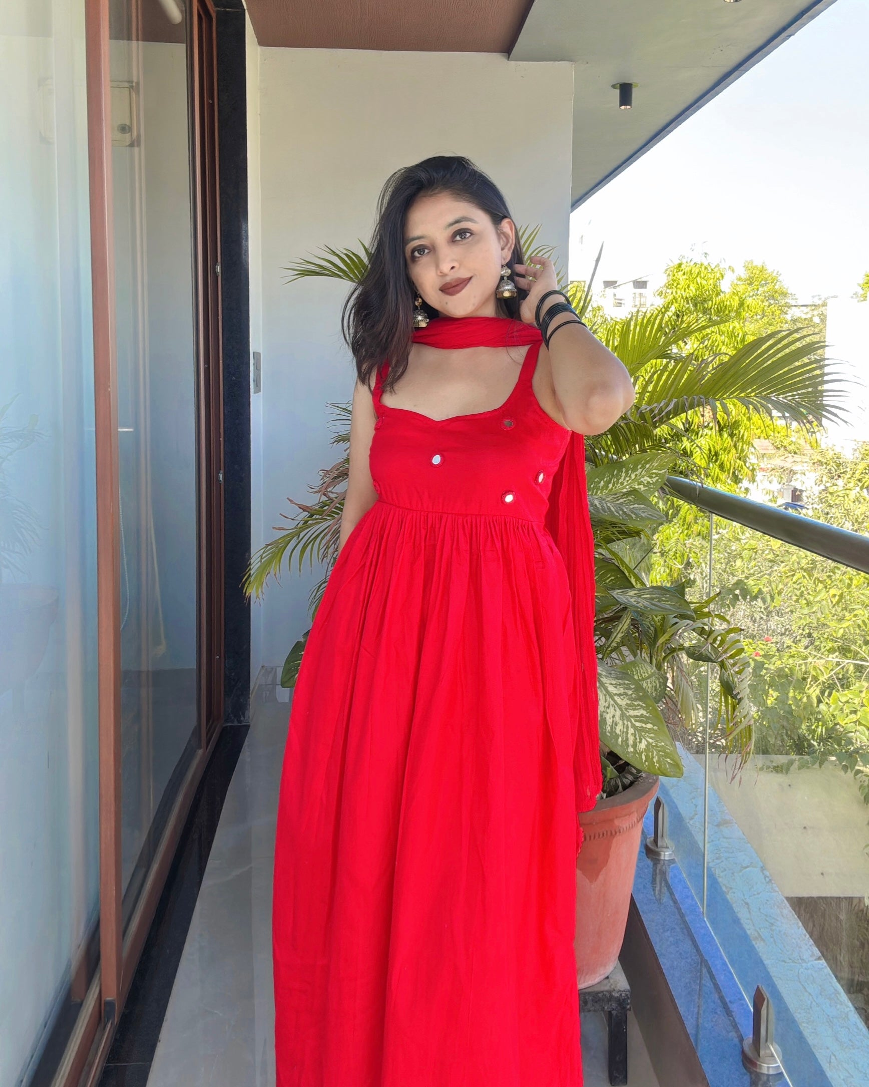 RED CHANDANI ANARKALI DRESS