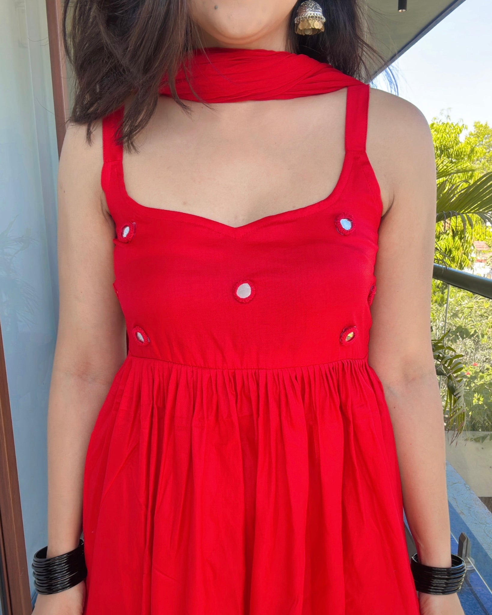 RED CHANDANI ANARKALI DRESS