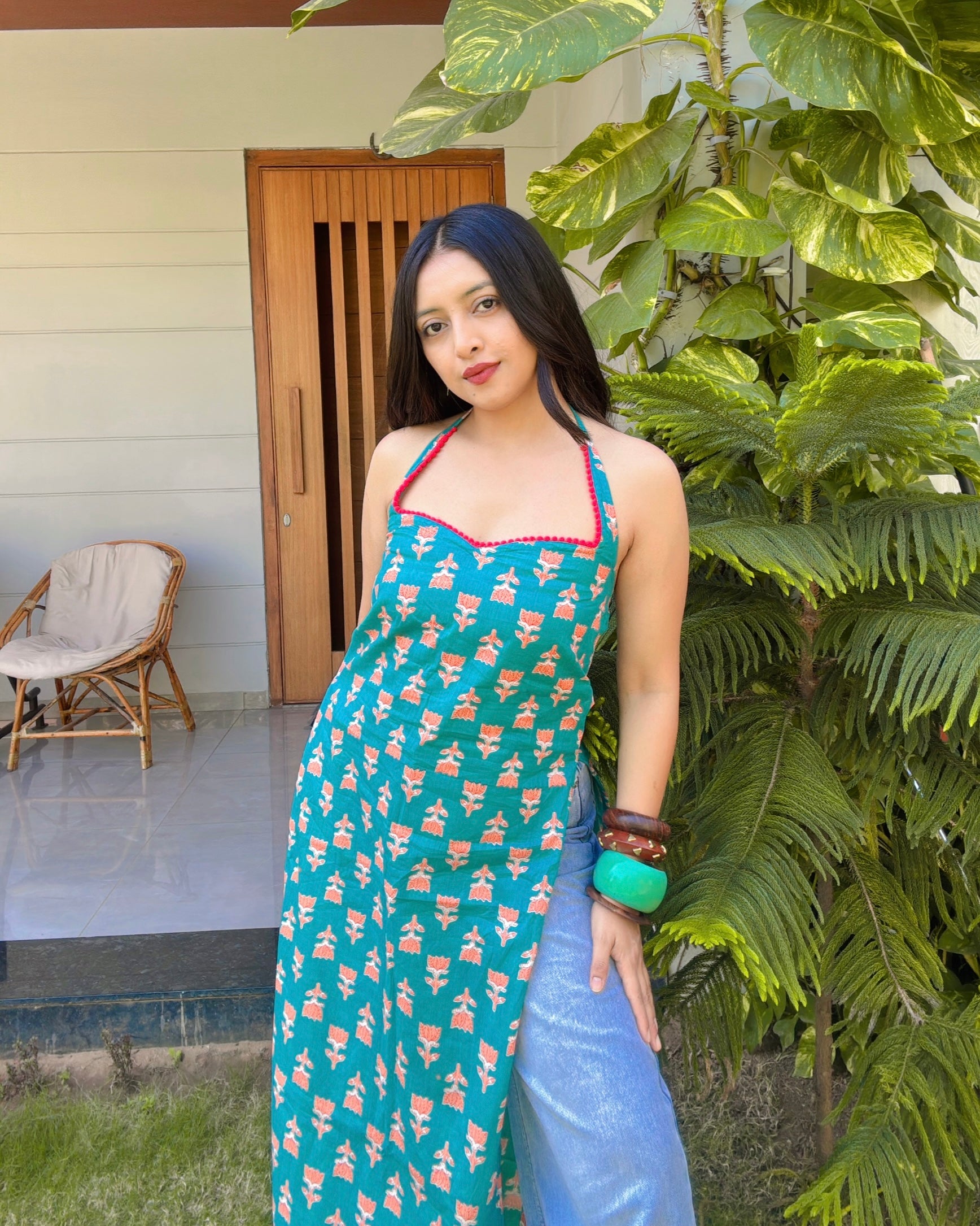 ADAH | long kurti with halter neck