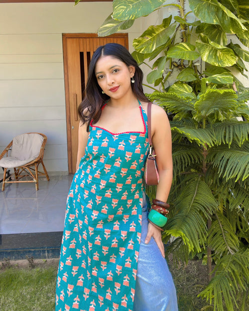 ADAH | long kurti with halter neck