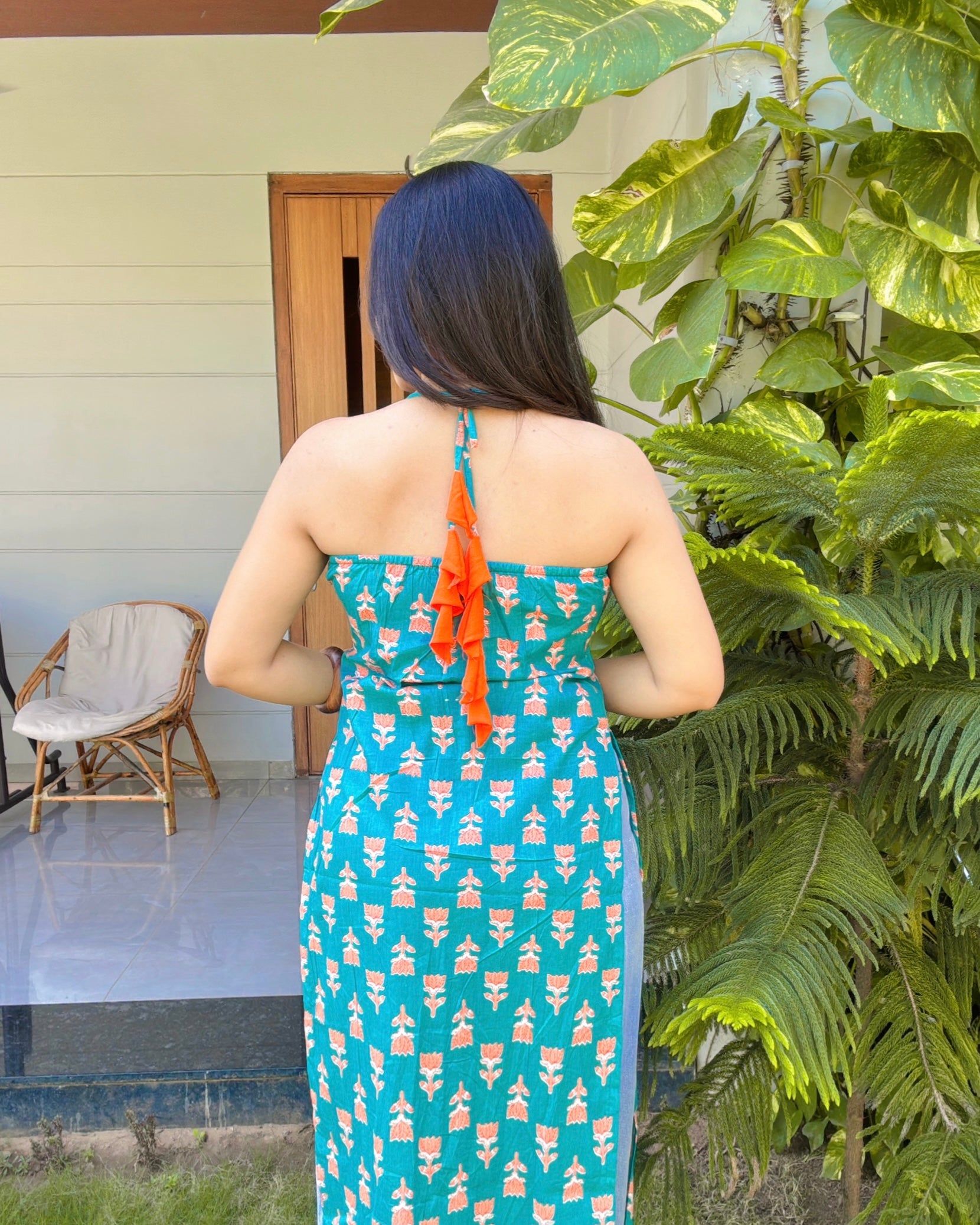 ADAH | long kurti with halter neck