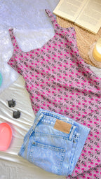 lilac pink butti long kurti