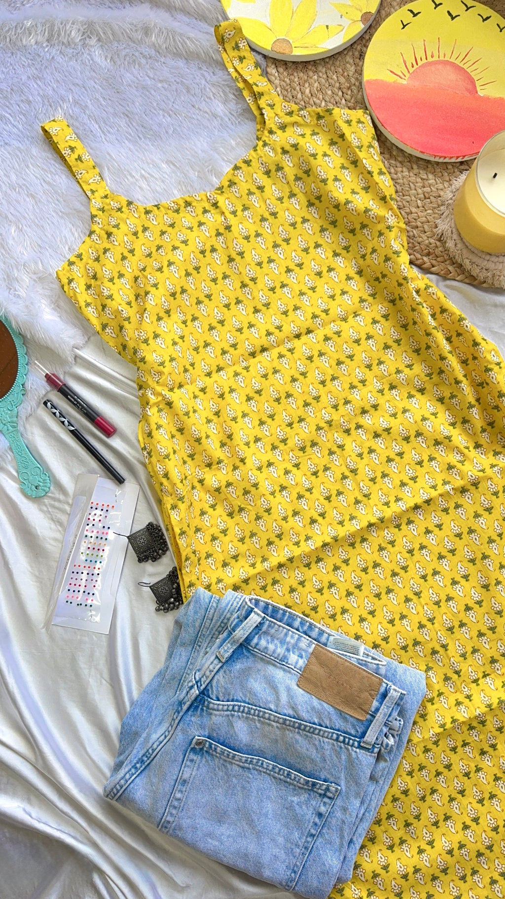 yellow small mango long kurti