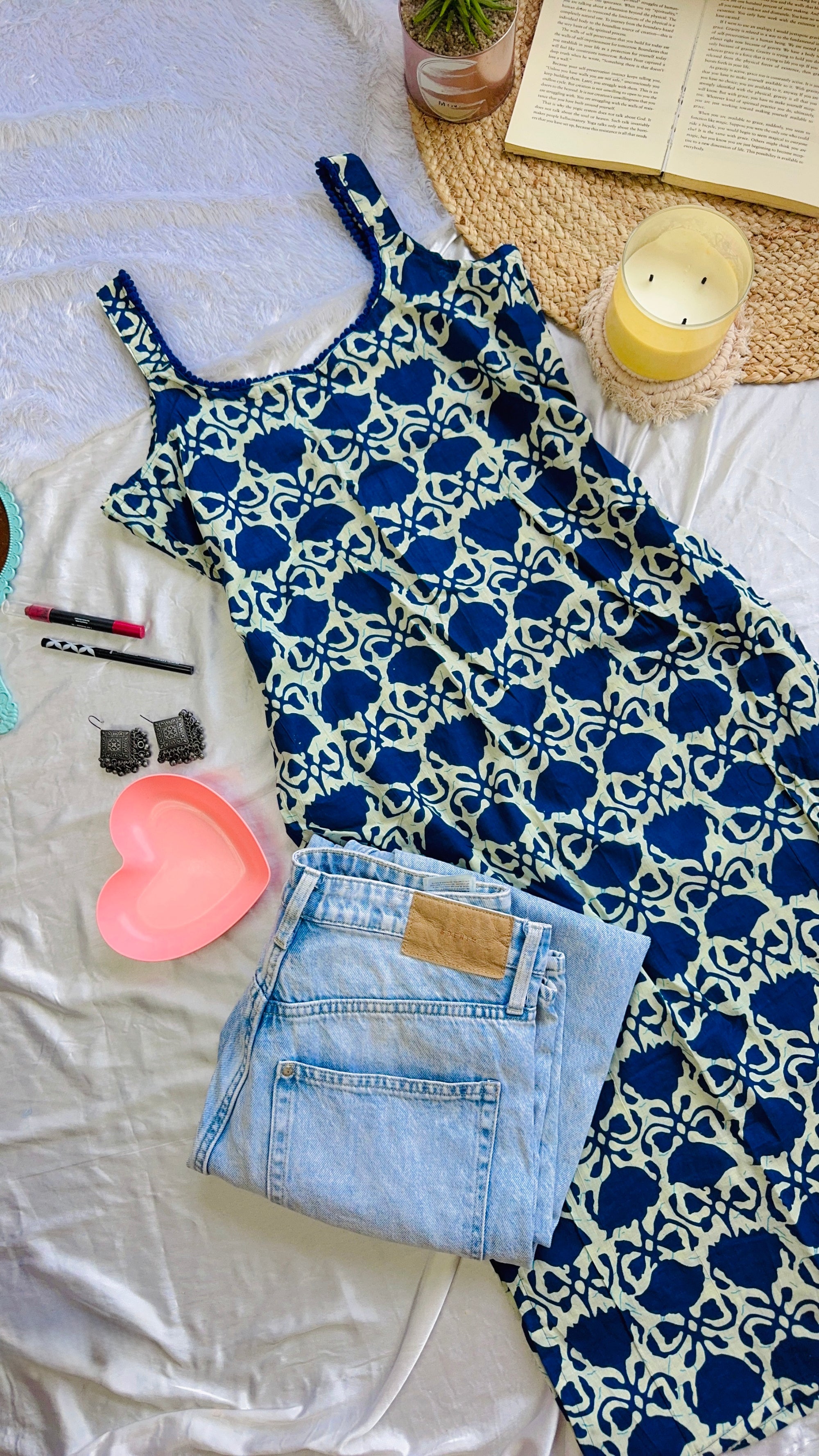 blue dhabu long kurti