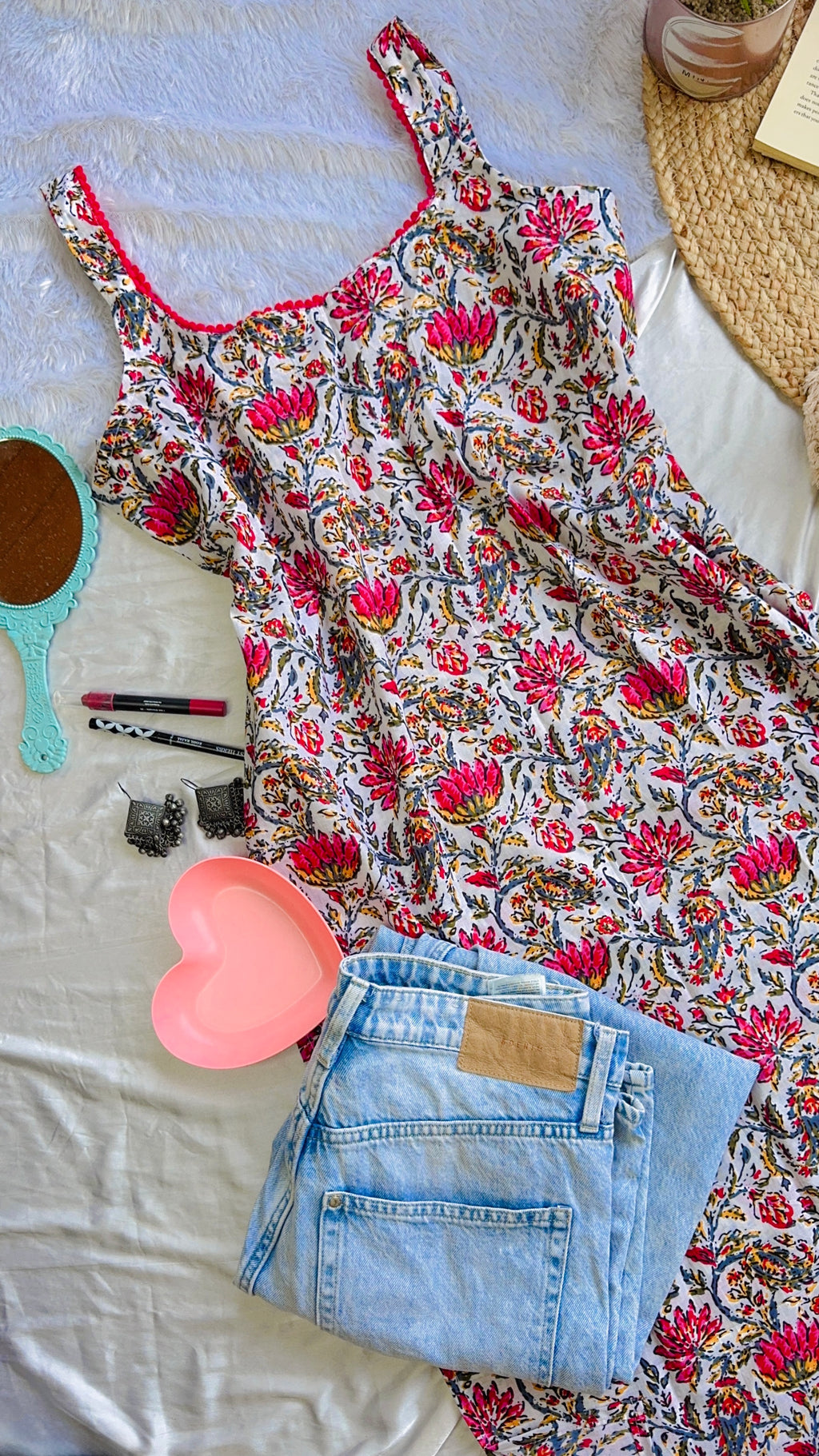 white pink vel long kurta