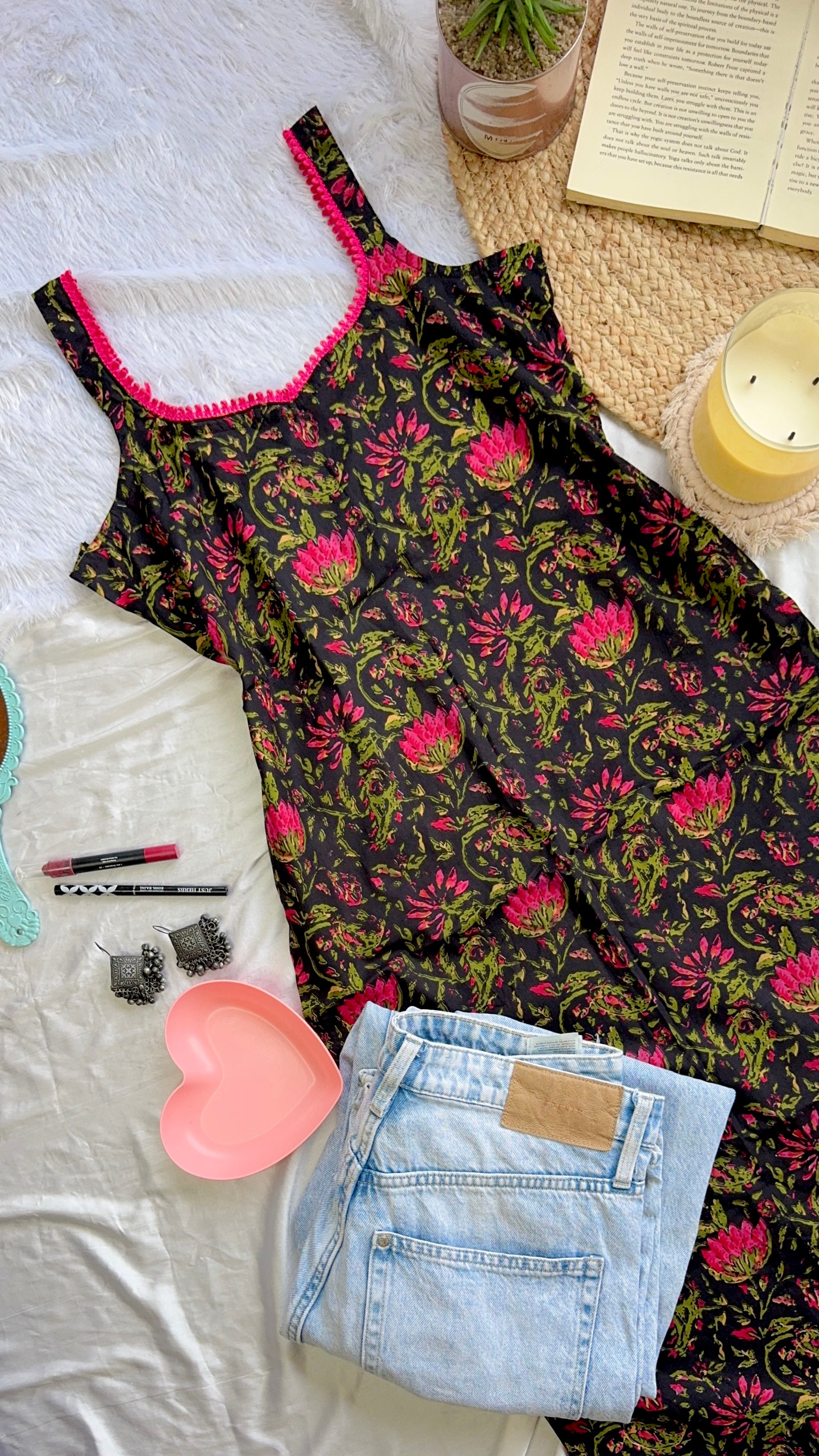 black pink vel long kurti