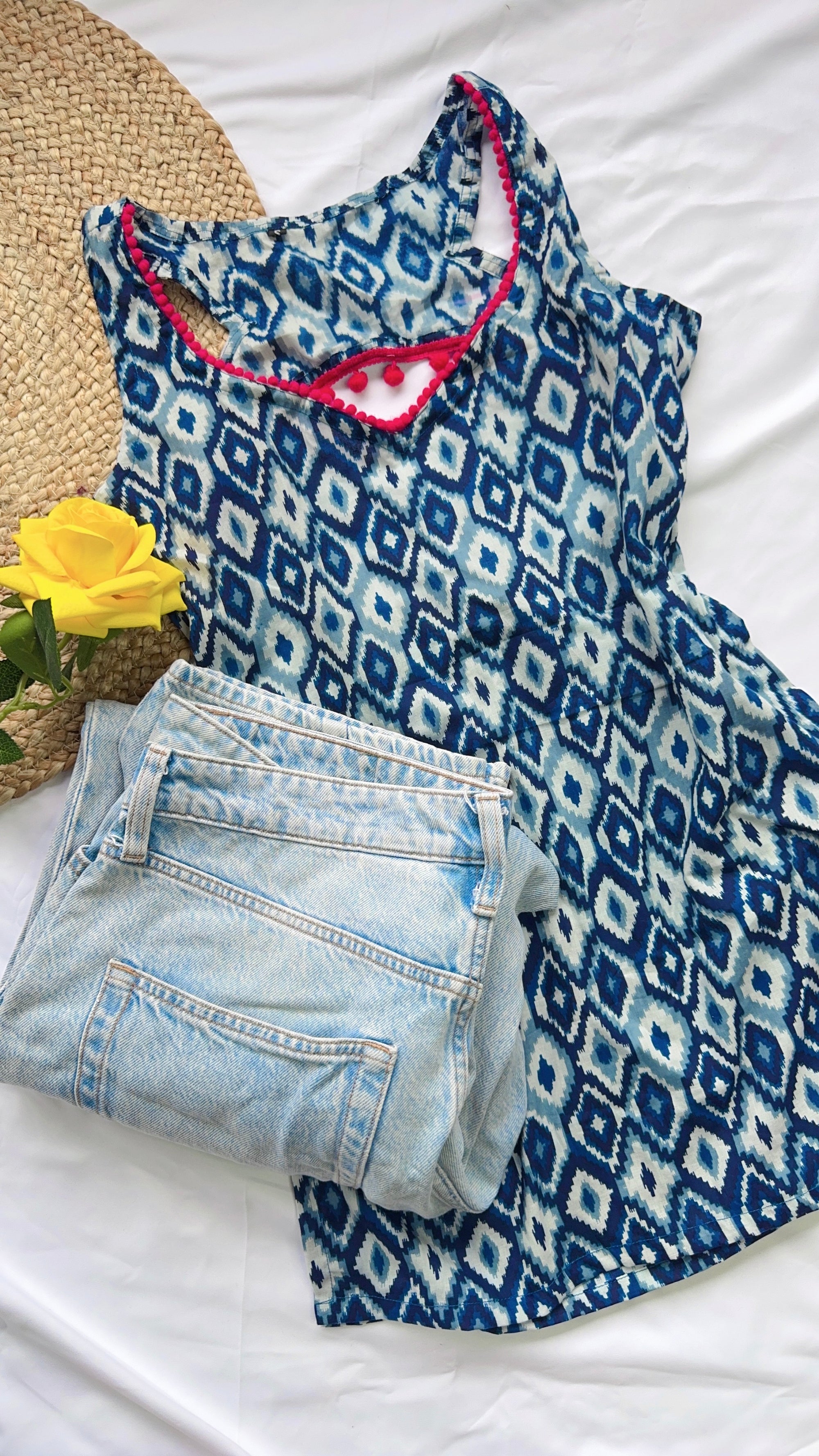 blue ikkat racerback shortie