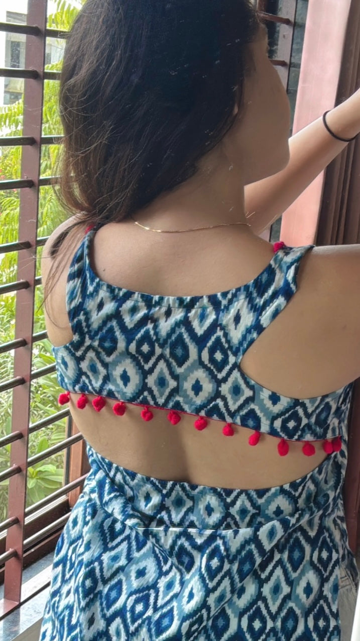 blue ikkat racerback shortie