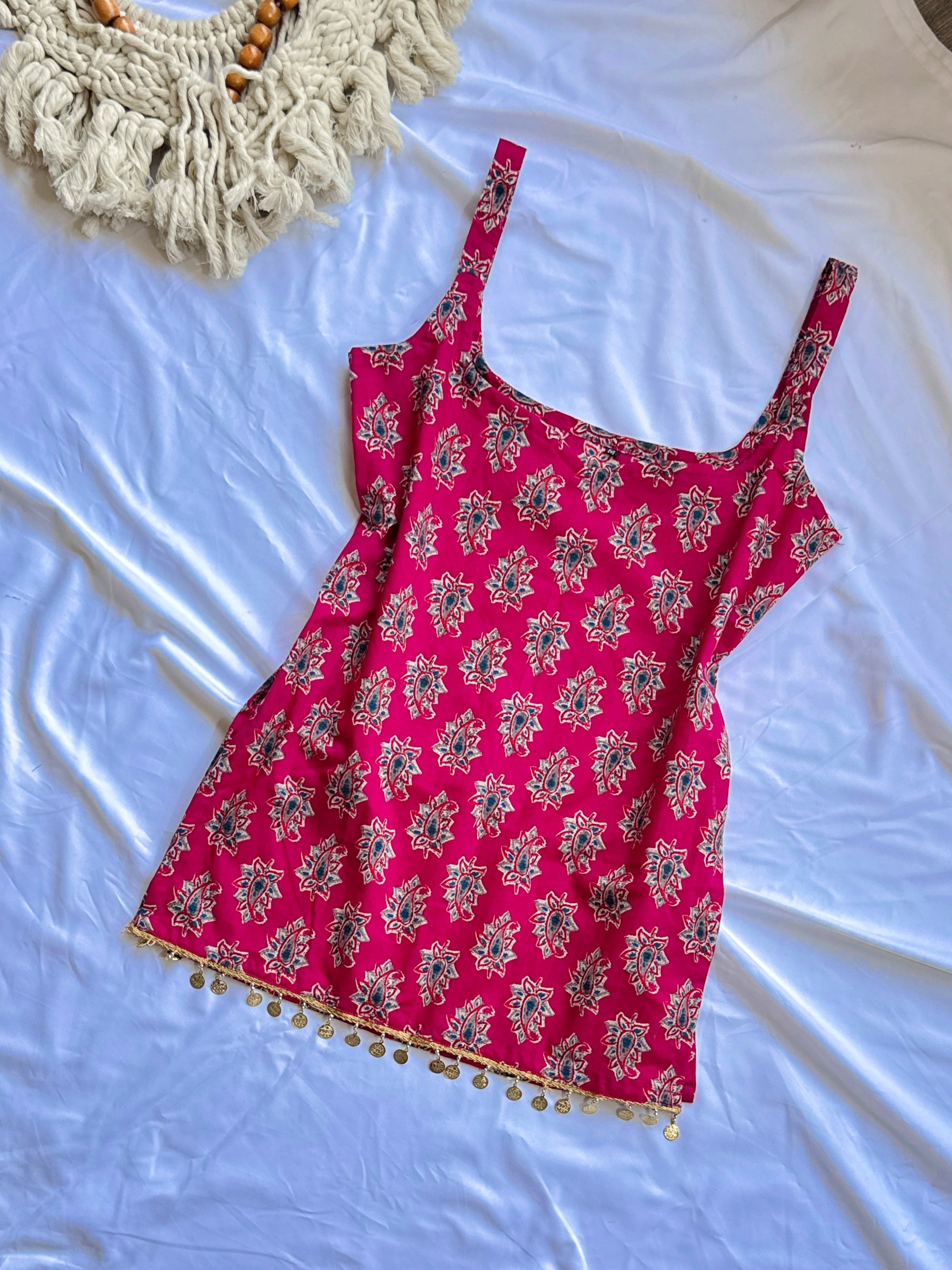 PINK KERI | short kurti with coin lace