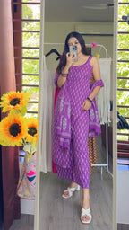 purple ikkat suit set