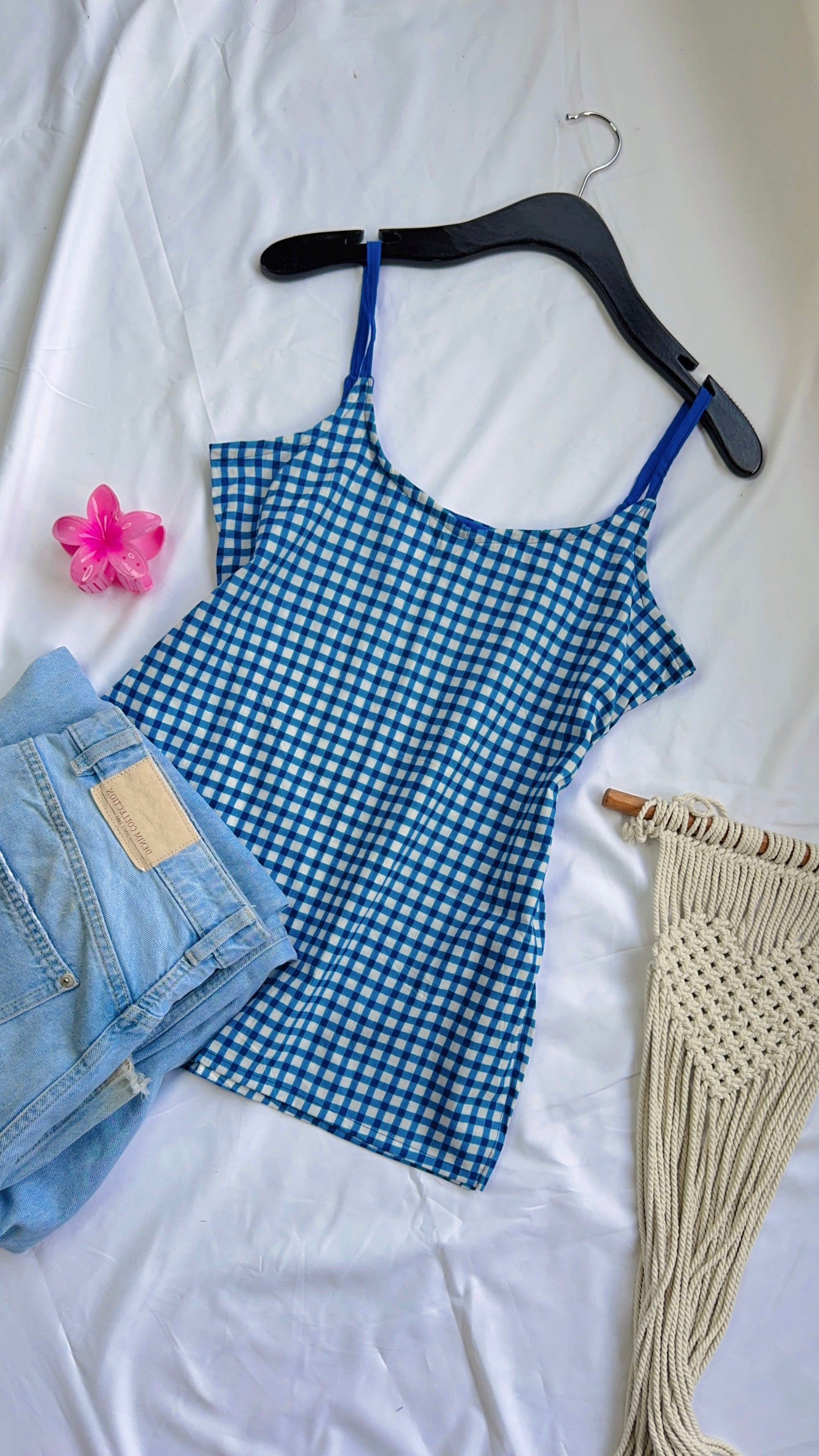 Blue gingham short top
