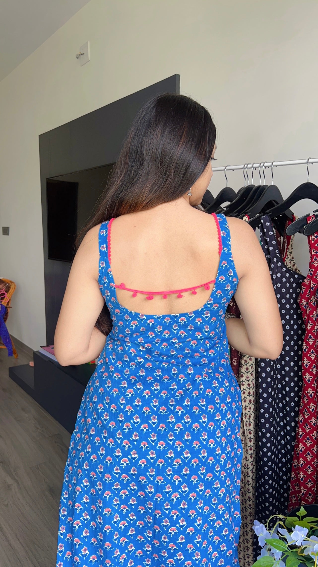 blue butti long kurti