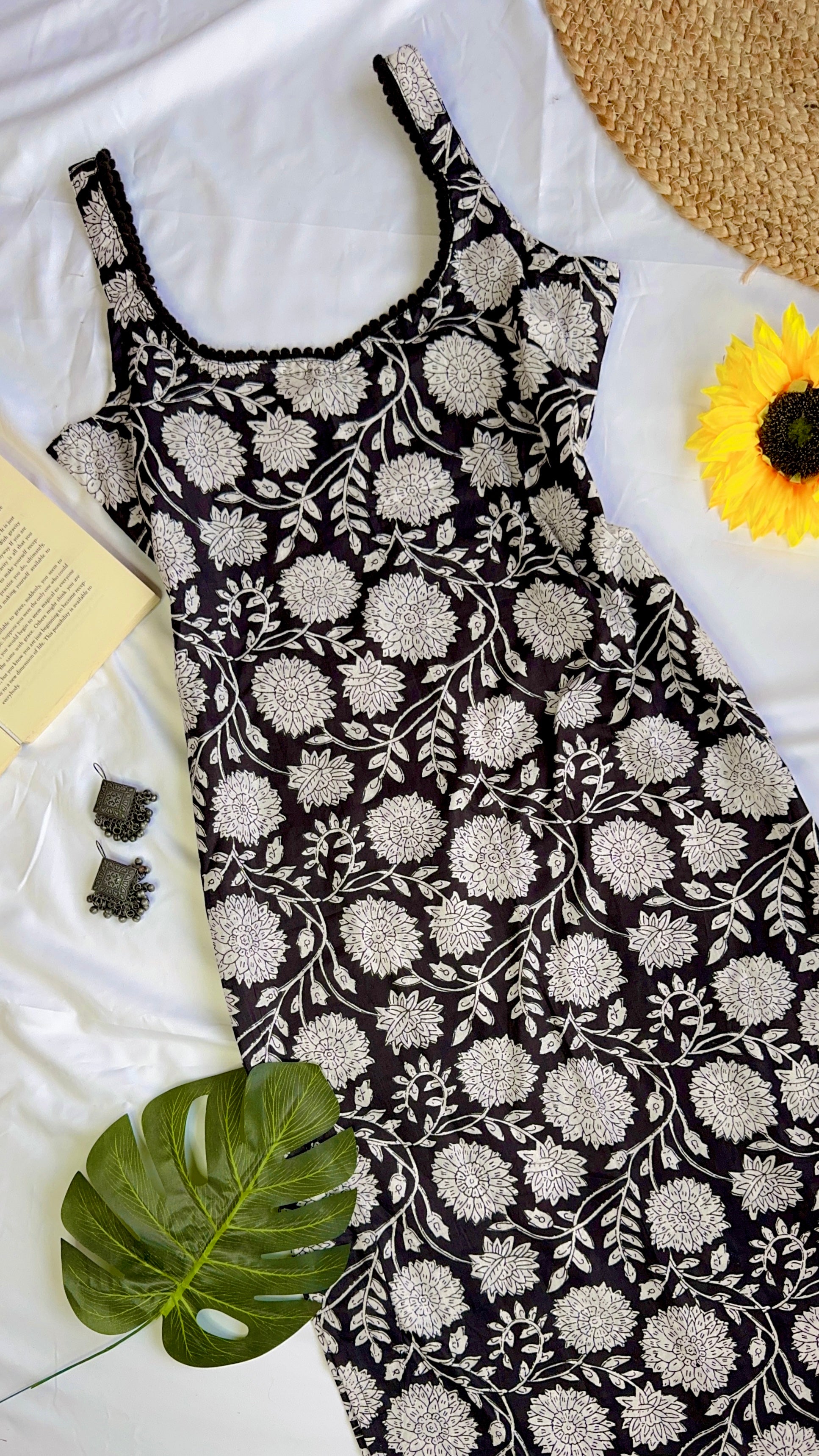 black kalamkari vel long kurti