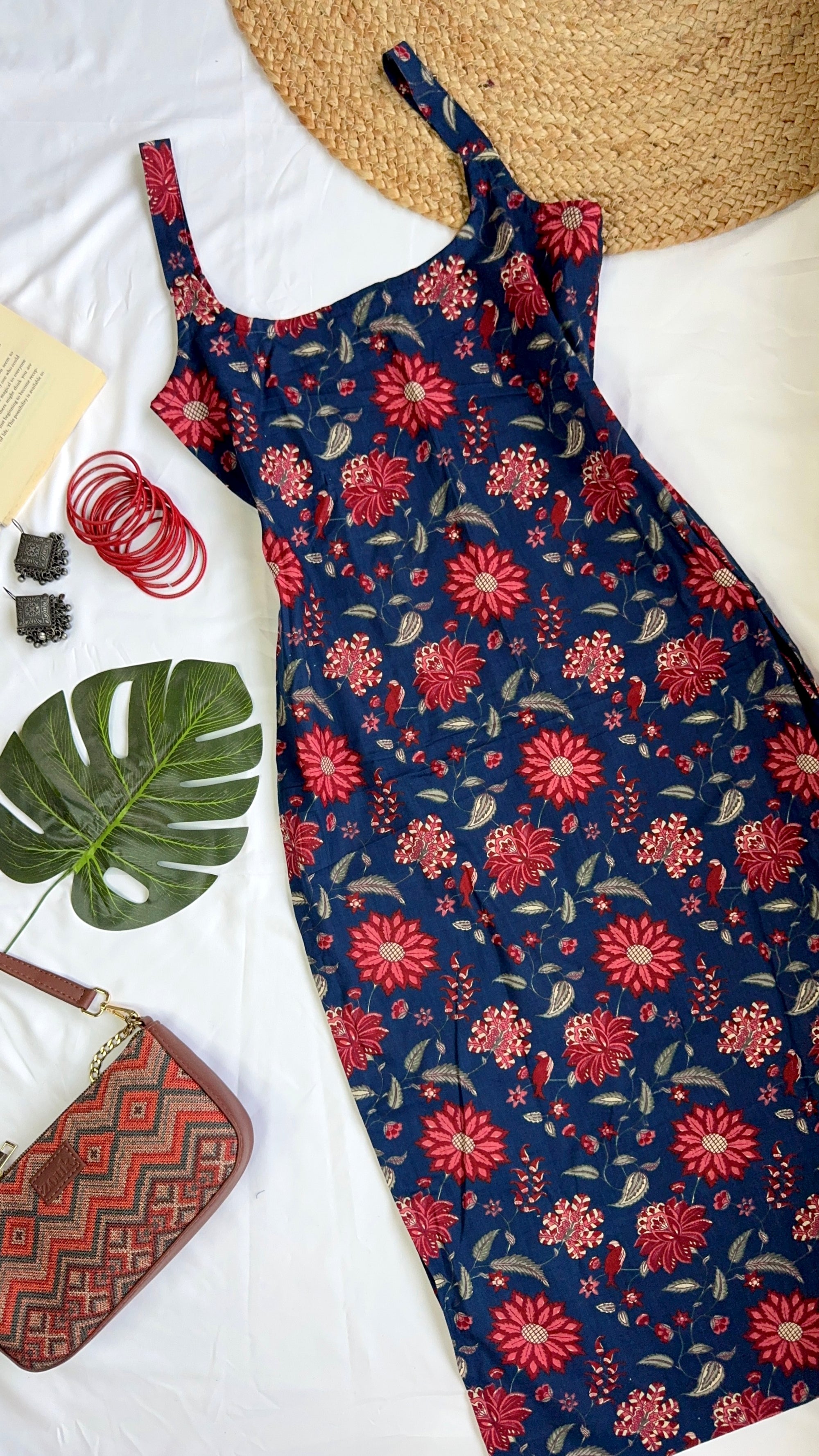 navy red vel long kurti