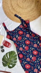 navy red vel long kurti