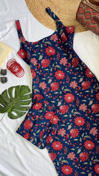 navy red vel co ord set