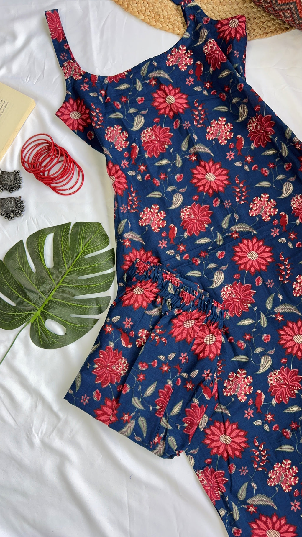 navy red vel co ord set