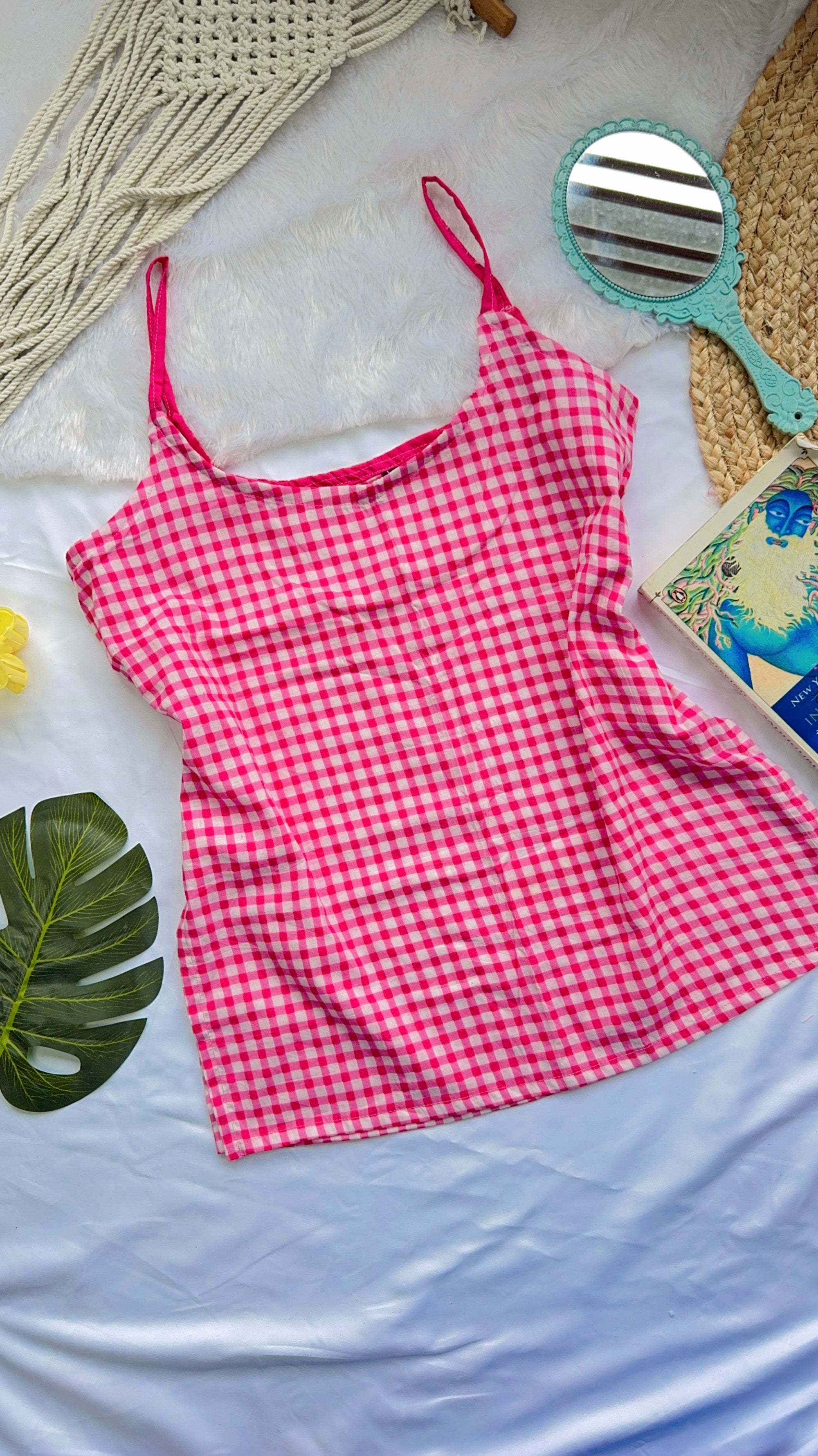 pink gingham short top