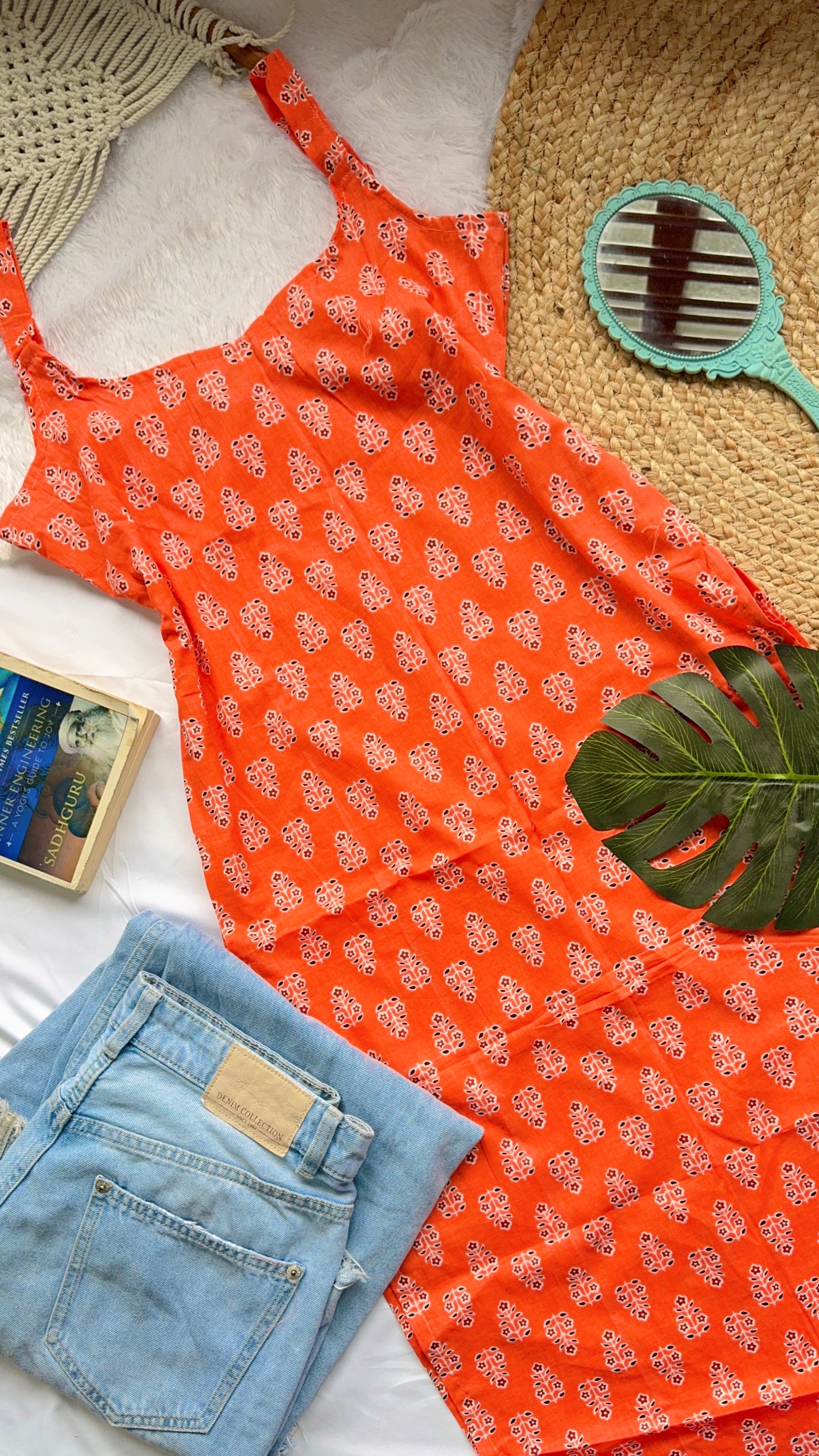 orange butta long kurti