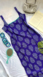 blue big butta long kurti