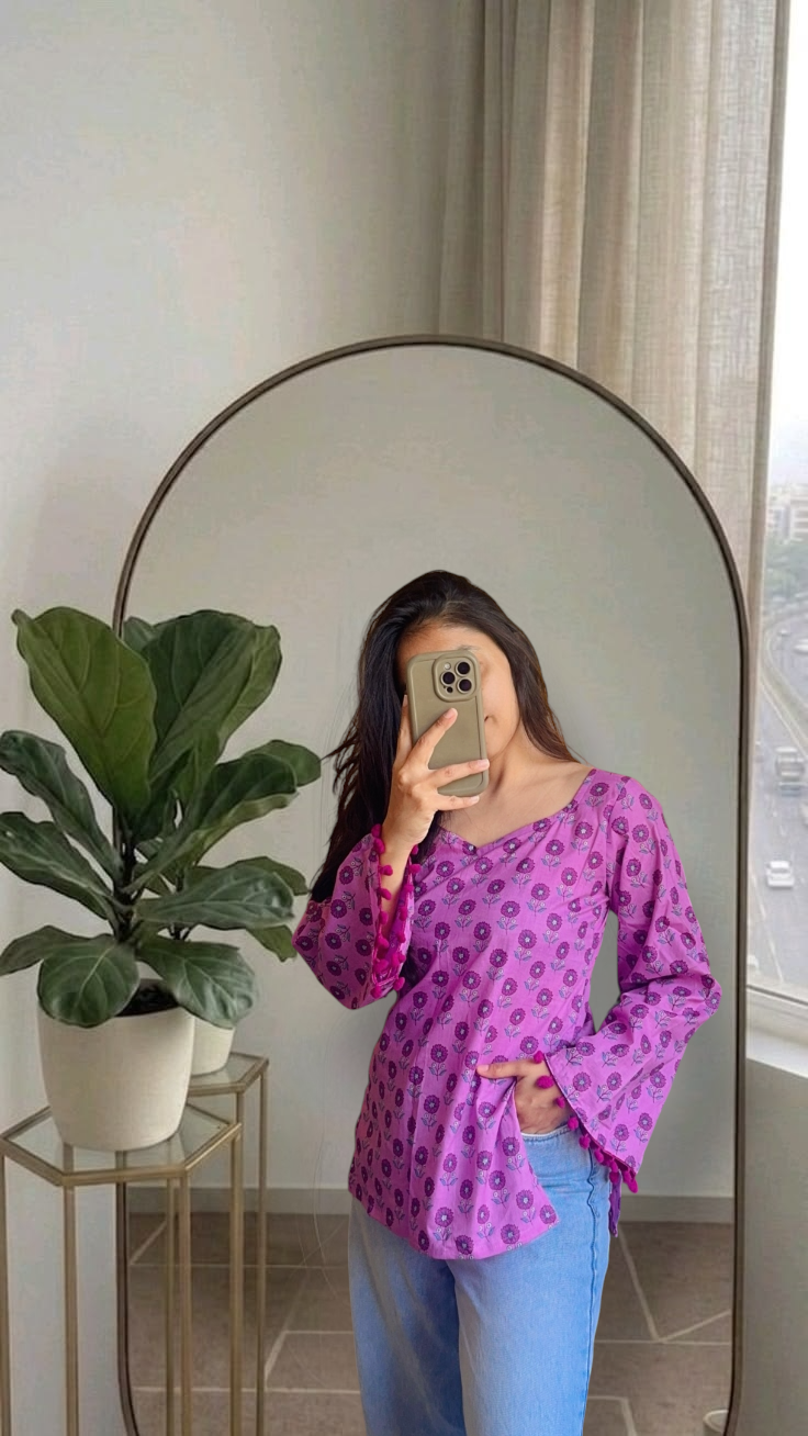 PURPLE SURAJMUKHI | bell sleeves kurta